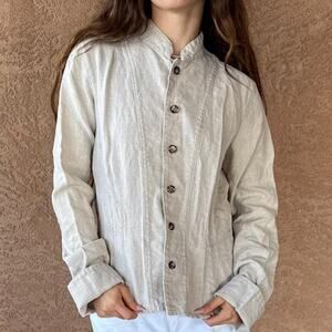 CP Shades Linen Button Down Shirt – Women’s Long Sleeve Natural Beige Top